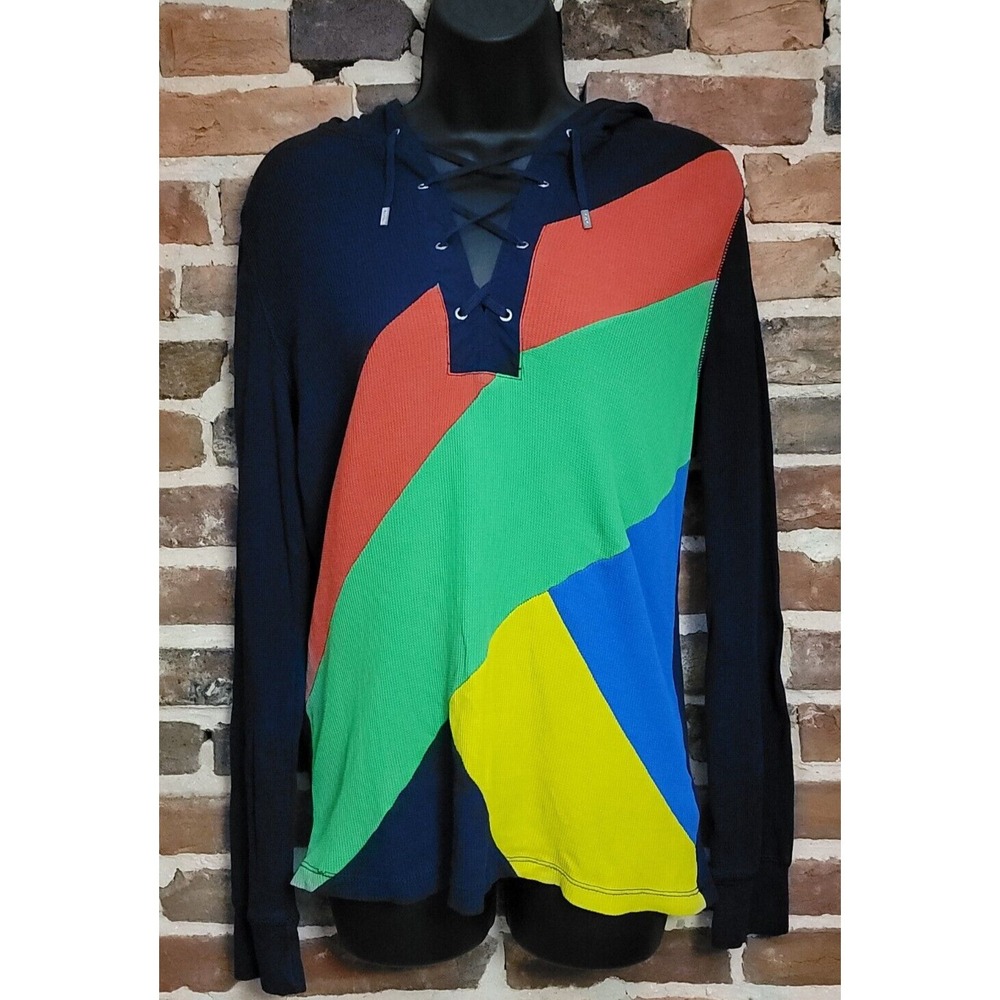 Lauren Ralph Lauren Active Womens Top Spa Yoga 2 Medium‎ Thermal Hood Colorblock